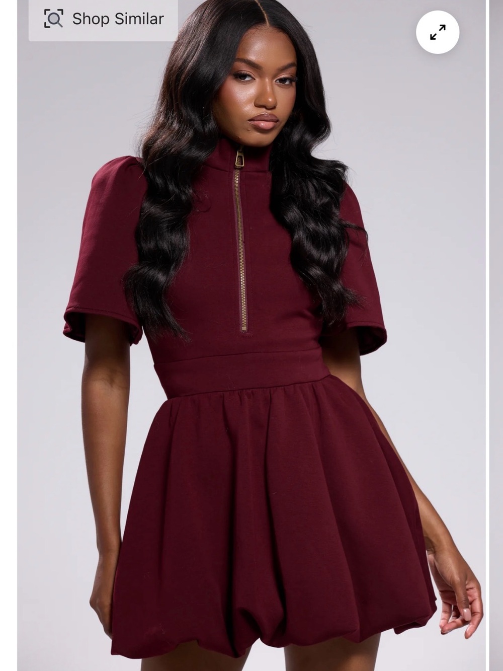 Women’s Short-Sleeve Zip Front Fit-and-Flare Romper in Burgundy